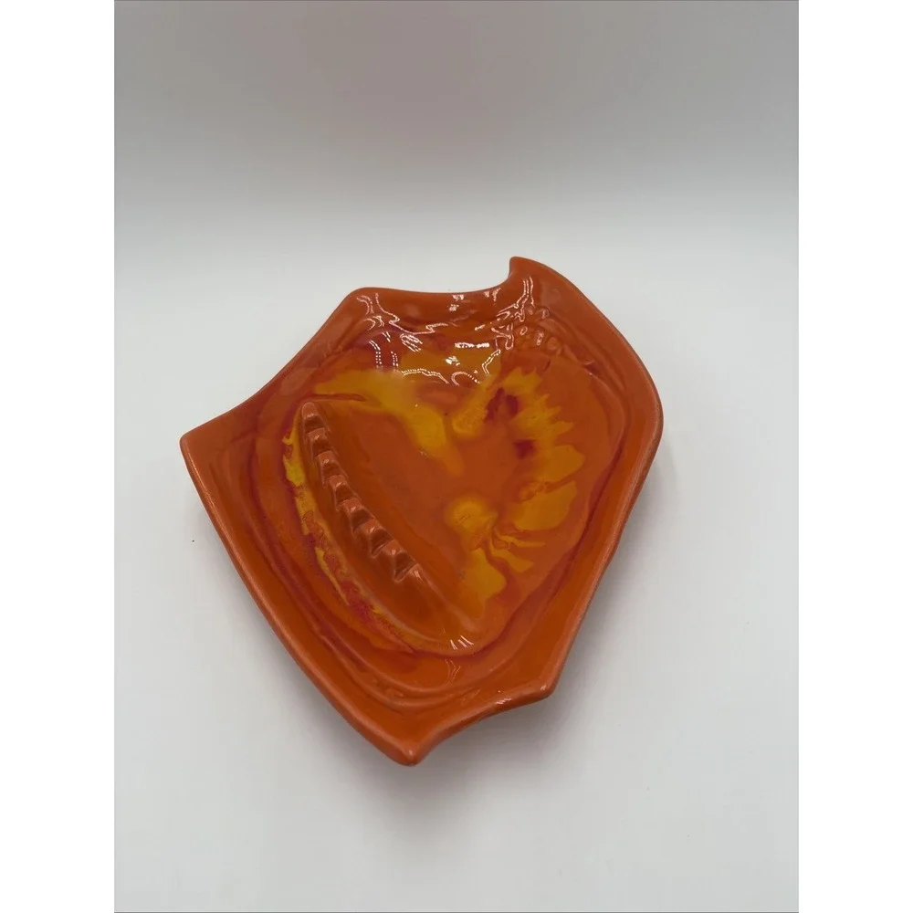 Vtg Retro MCM Ashtray‎ Flame Orange  California Pottery DL 717 USA Abstract
